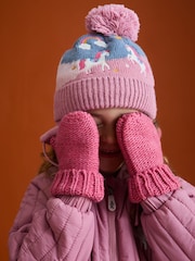JoJo Maman Bébé Pink Unicorn Fair Isle Hat - Image 5 of 6
