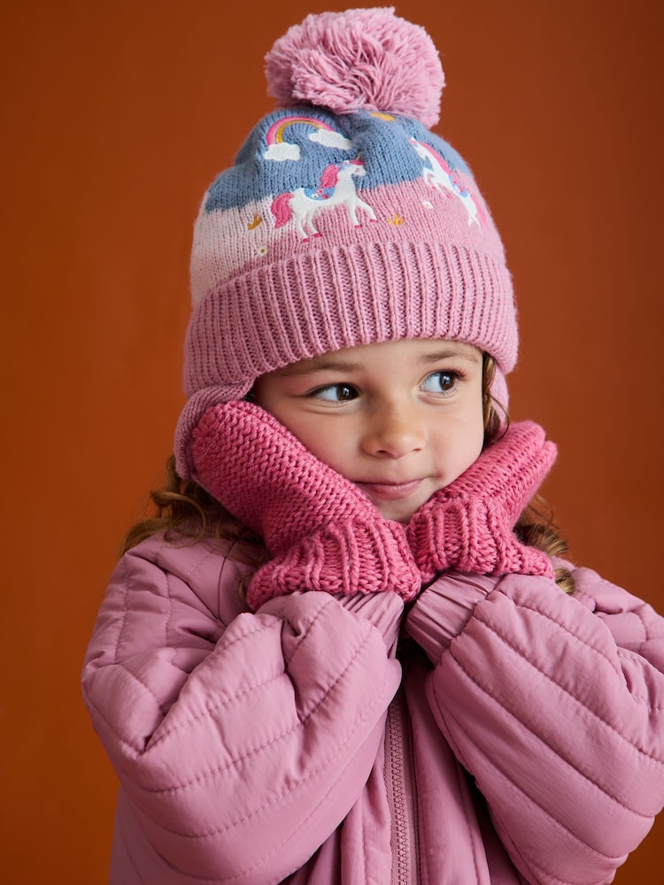 JoJo Maman Bébé Pink Unicorn Fair Isle Hat - Image 6 of 6