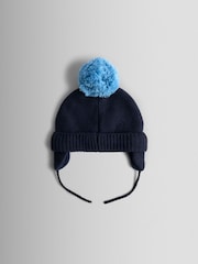 JoJo Maman Bébé Navy Dino Cosy Pom Pom Rib Hat - Image 2 of 3