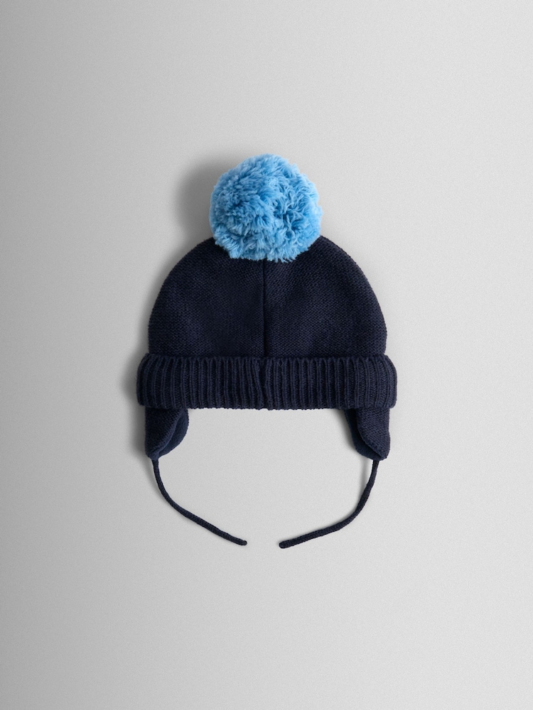 JoJo Maman Bébé Navy Dino Cosy Pom Pom Rib Hat - Image 2 of 3 JoJo Maman Bébé Navy Dino Cosy Pom Pom Rib Hat - Image 2 of 3