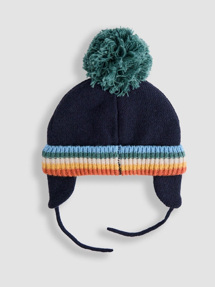 JoJo Maman Bébé Navy Tractor Cosy Pom Pom Rib Hat - Image 3 of 3 JoJo Maman Bébé Navy Tractor Cosy Pom Pom Rib Hat - Image 3 of 3