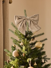 Natural Velvet Christmas Bow Tree Topper - Image 1 of 3