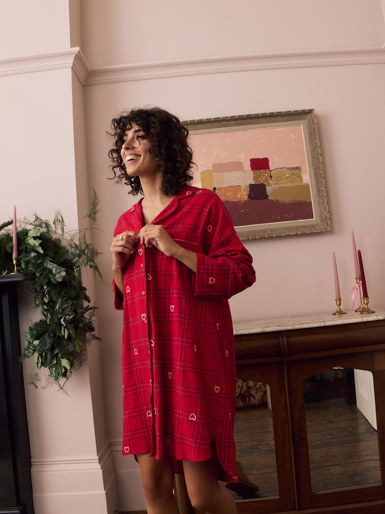 Burgundy Red 100% Cotton Flannel Nightshirt - Image 2 of 10