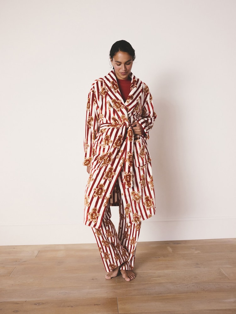 Red Gingerbread Family Matching Christmas Cosy Dressing Gown - Image 1 of 7