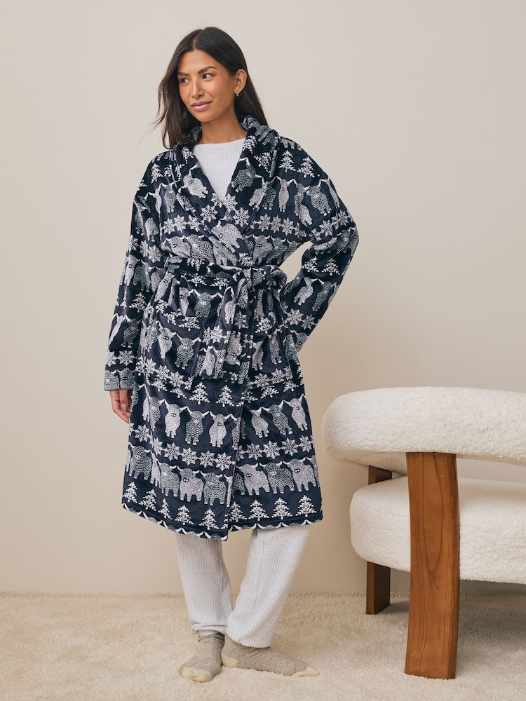 Navy Blue Hamish The Highland Cow Family Matching Christmas Cosy Dressing Gown - Image 1 of 12