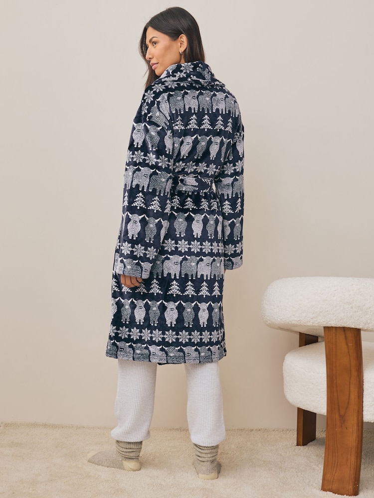 Navy Blue Hamish The Highland Cow Family Matching Christmas Cosy Dressing Gown - Image 2 of 12