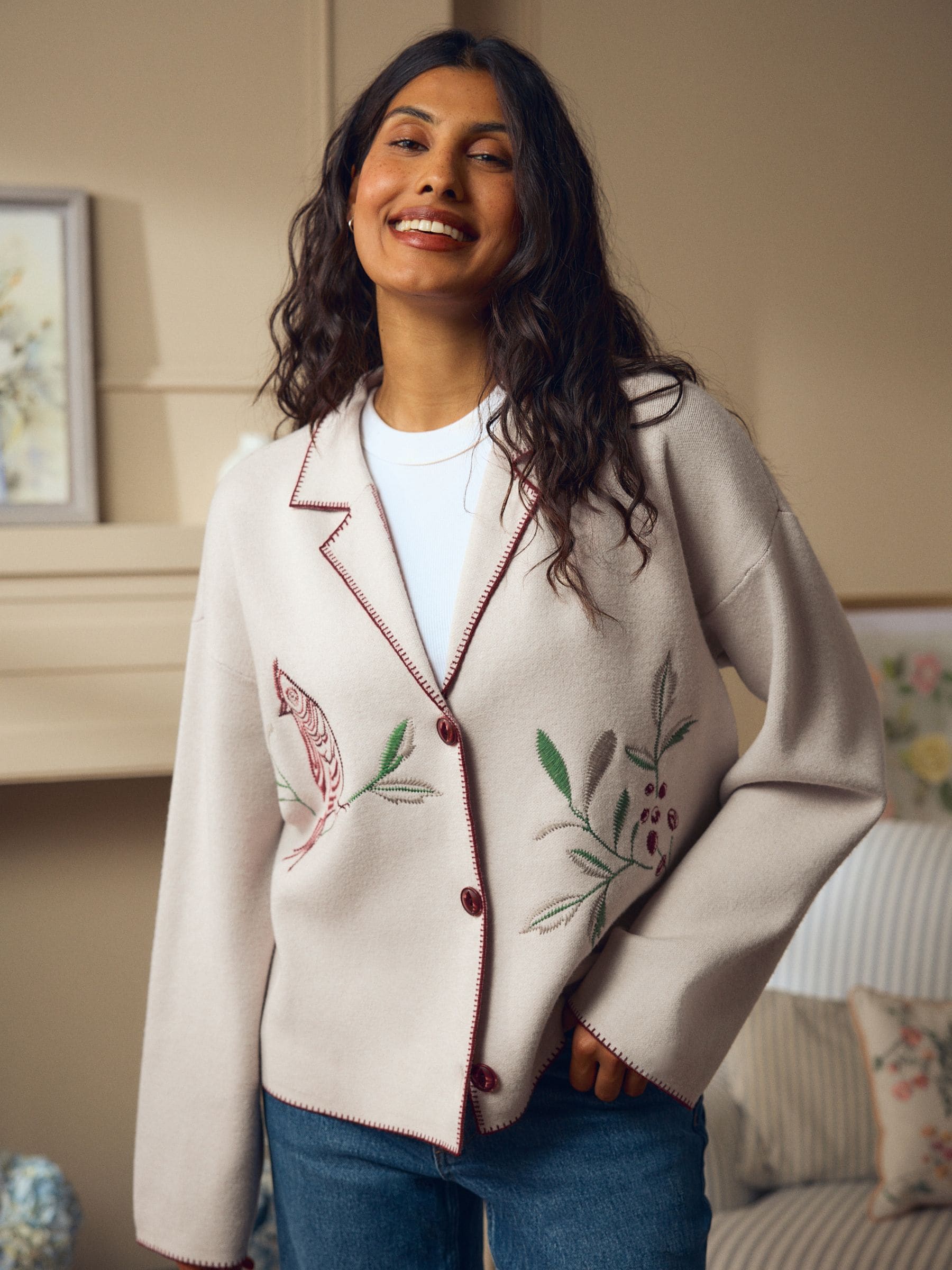 Buy Laura Ashley Ecru Nordley Christmas Embroidered Cardigan from