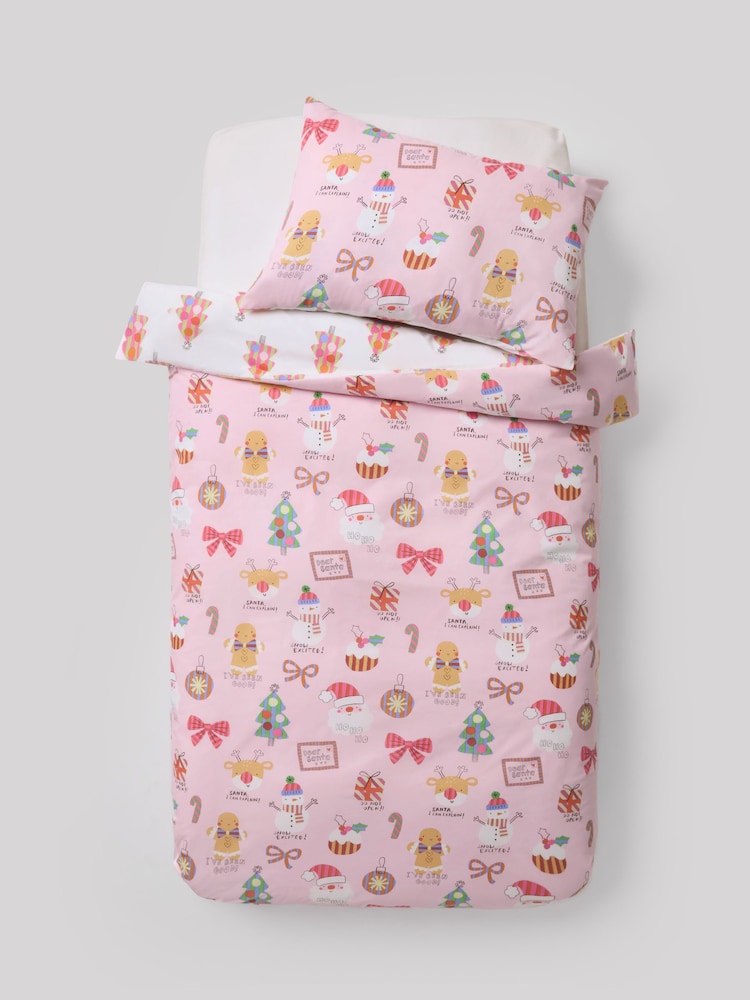Pink Bright Christmas Duvet Cover and Pillowcase Set - Image 1 of 3 Pink Bright Christmas Duvet Cover and Pillowcase Set - Image 1 of 3