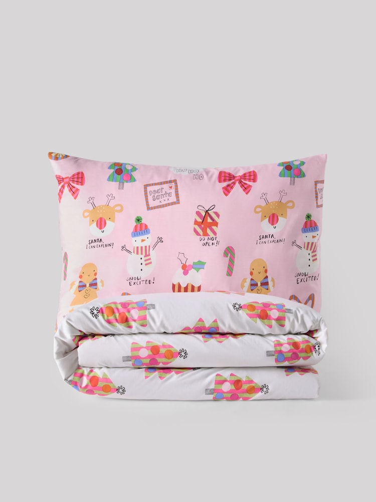Pink Bright Christmas Duvet Cover and Pillowcase Set - Image 2 of 3 Pink Bright Christmas Duvet Cover and Pillowcase Set - Image 2 of 3