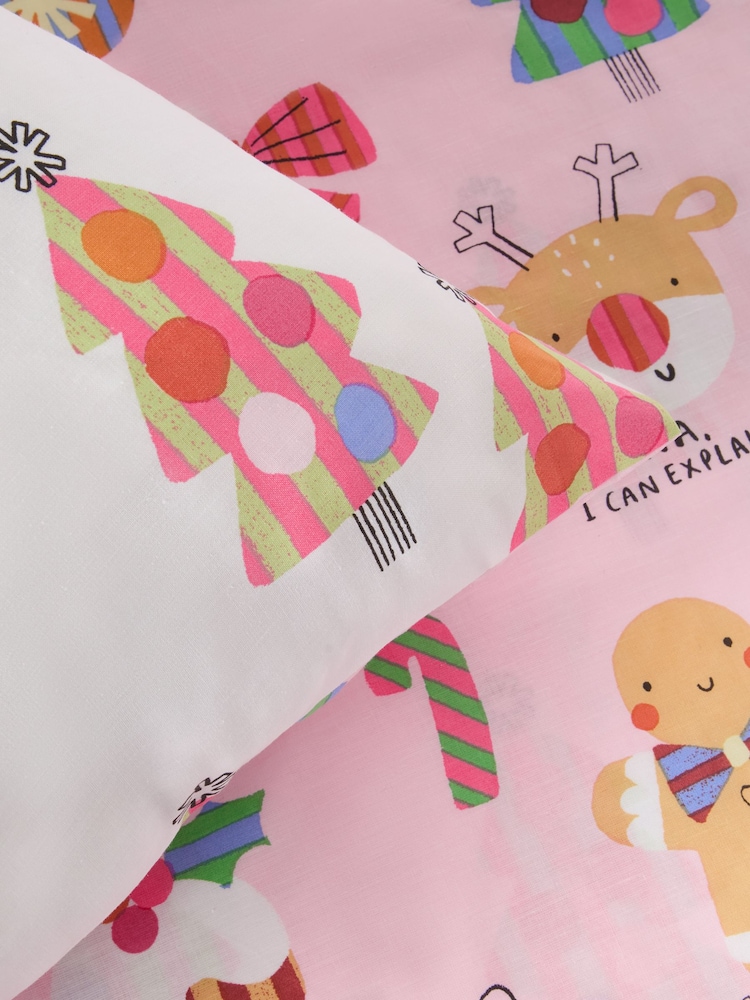 Pink Bright Christmas Duvet Cover and Pillowcase Set - Image 3 of 3