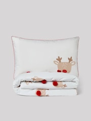 Reindeer Pom Christmas Duvet Cover and Pillowcases Set - Image 2 of 3