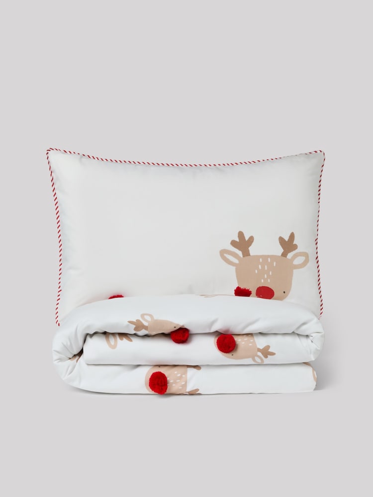 Reindeer Pom Christmas Duvet Cover and Pillowcases Set - Image 2 of 3