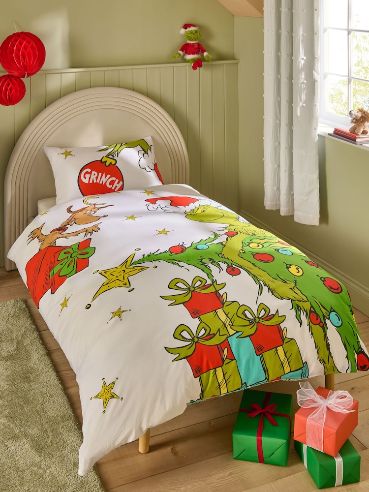 White The Grinch Christmas Duvet Cover and Pillowcase Set - Image 1 of 6 White The Grinch Christmas Duvet Cover and Pillowcase Set - Image 1 of 6