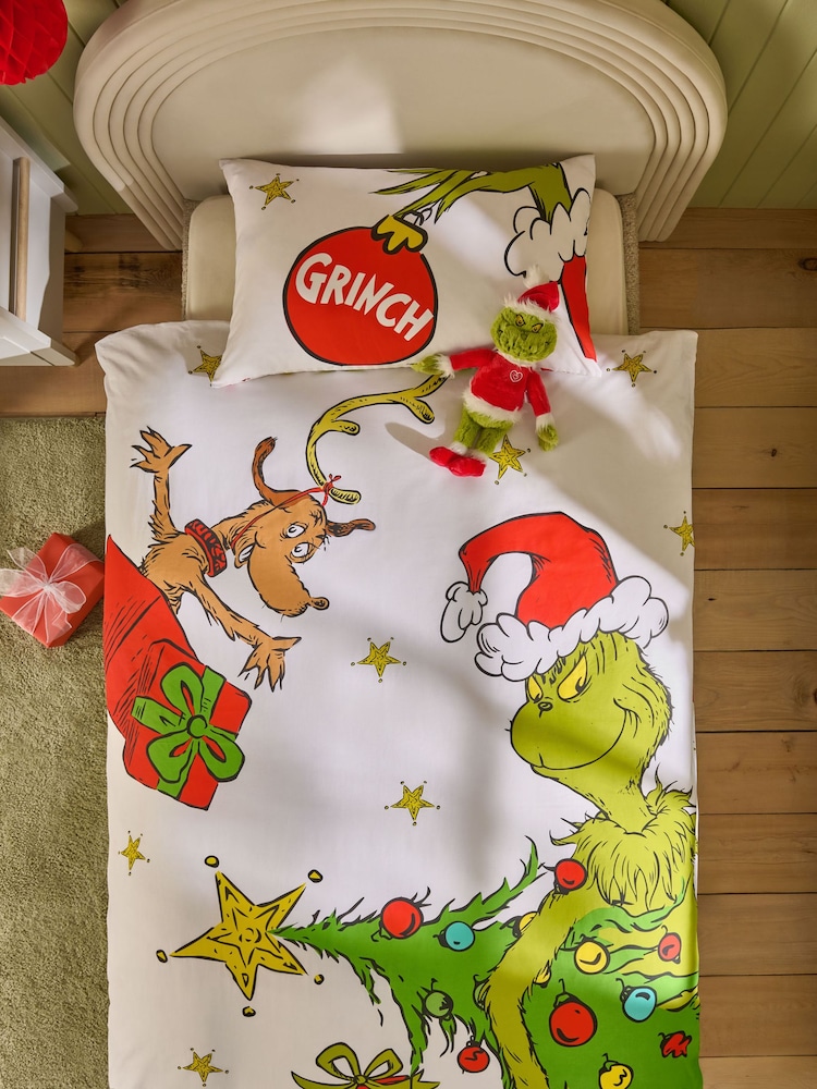 White The Grinch Christmas Duvet Cover and Pillowcase Set - Image 2 of 6 White The Grinch Christmas Duvet Cover and Pillowcase Set - Image 2 of 6