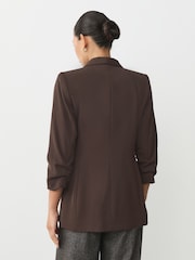 Chocolate Brown Relaxed Ruched Sleeve Blazer - Image 2 of 8