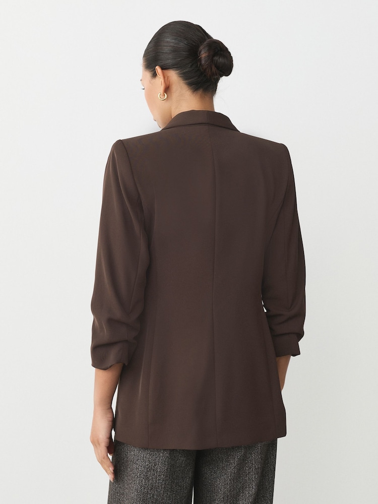 Chocolate Brown Relaxed Ruched Sleeve Blazer - Image 2 of 8