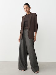 Chocolate Brown Relaxed Ruched Sleeve Blazer - Image 3 of 8