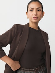 Chocolate Brown Relaxed Ruched Sleeve Blazer - Image 4 of 8