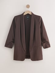 Chocolate Brown Relaxed Ruched Sleeve Blazer - Image 5 of 8