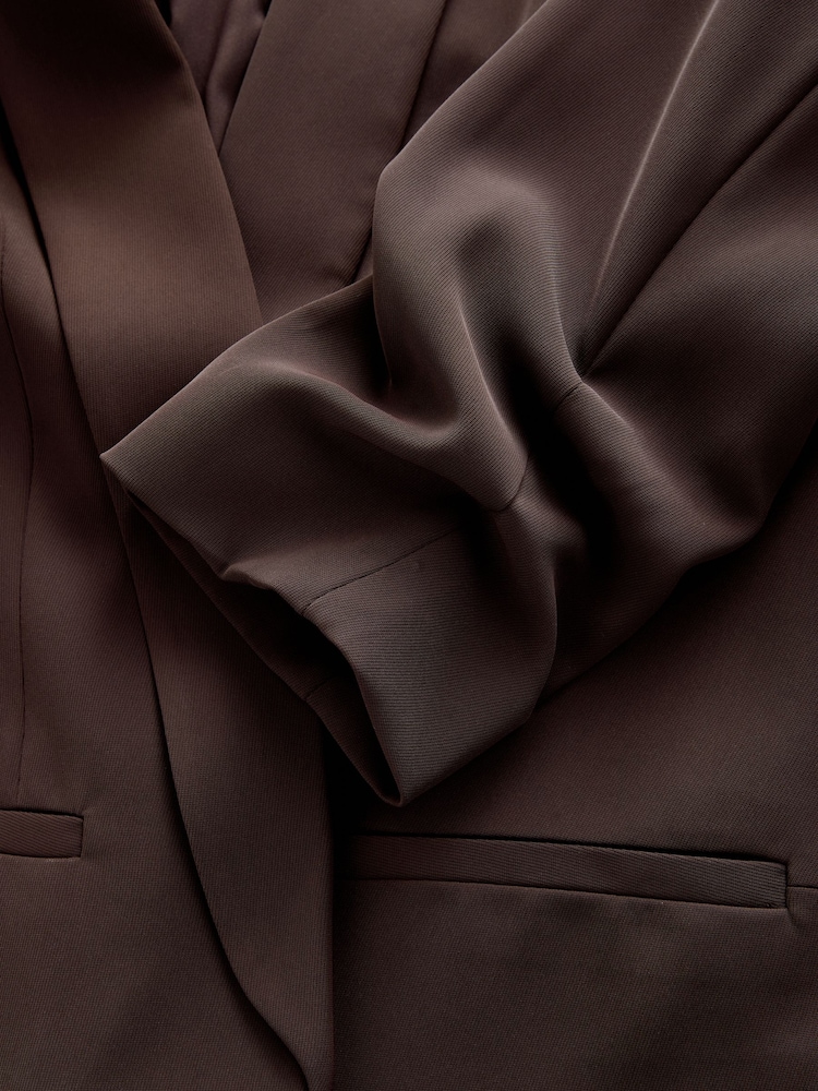 Chocolate Brown Relaxed Ruched Sleeve Blazer - Image 8 of 8
