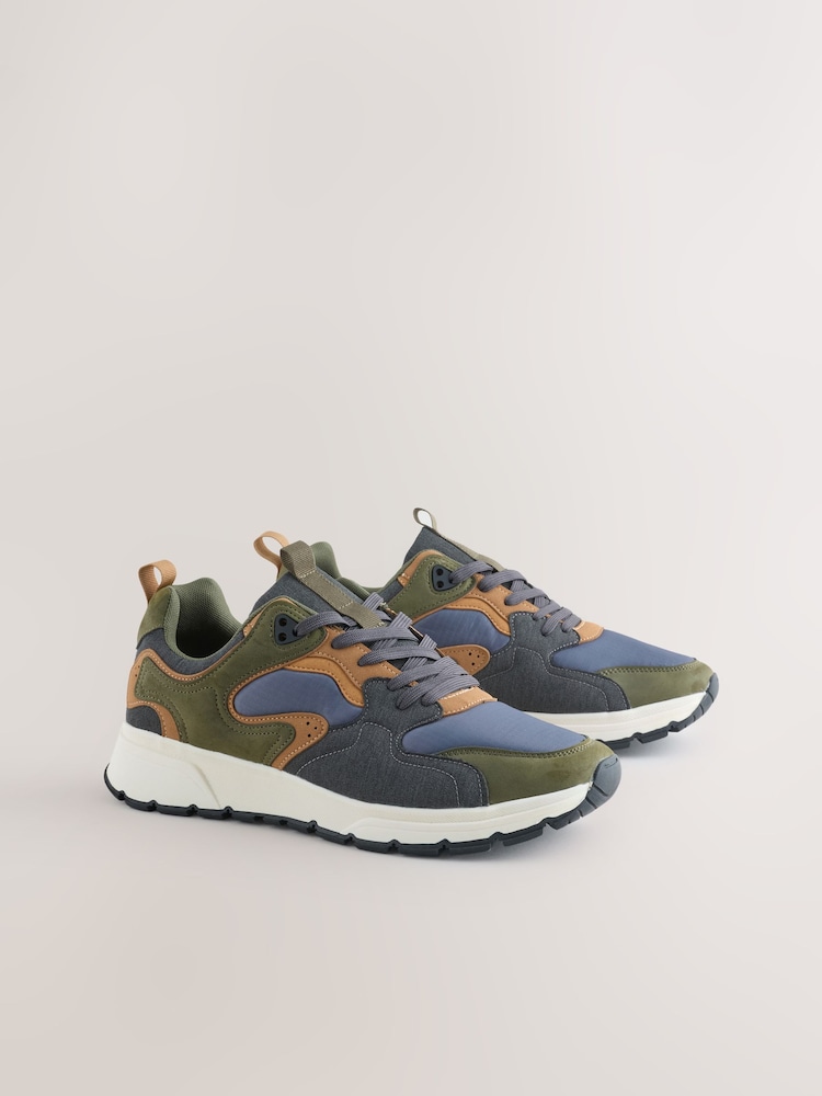 Khaki Green Multipanel Trainers - Image 2 of 5