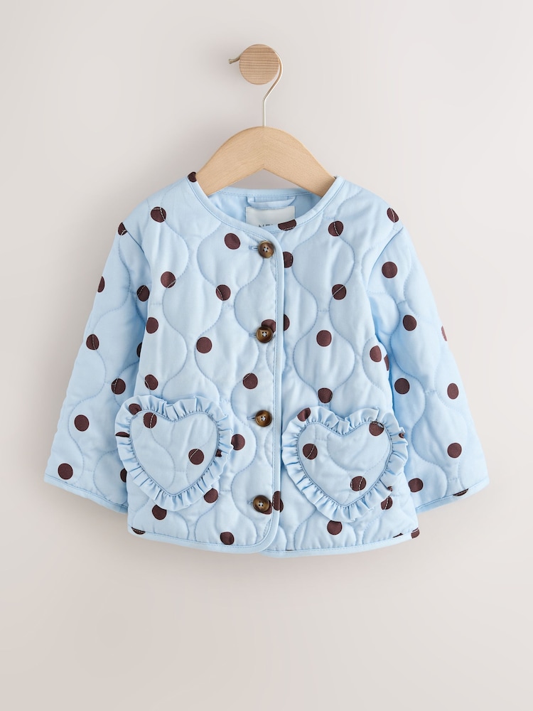 Blue Spot Printed Cotton Rich Quilted Jacket (3mths-7yrs) - Image 1 of 5