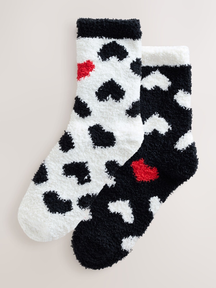 Black/White Red Hearts - Pack de 2 pares de calcetines tobilleros abrigados - Imagen 1 de 5