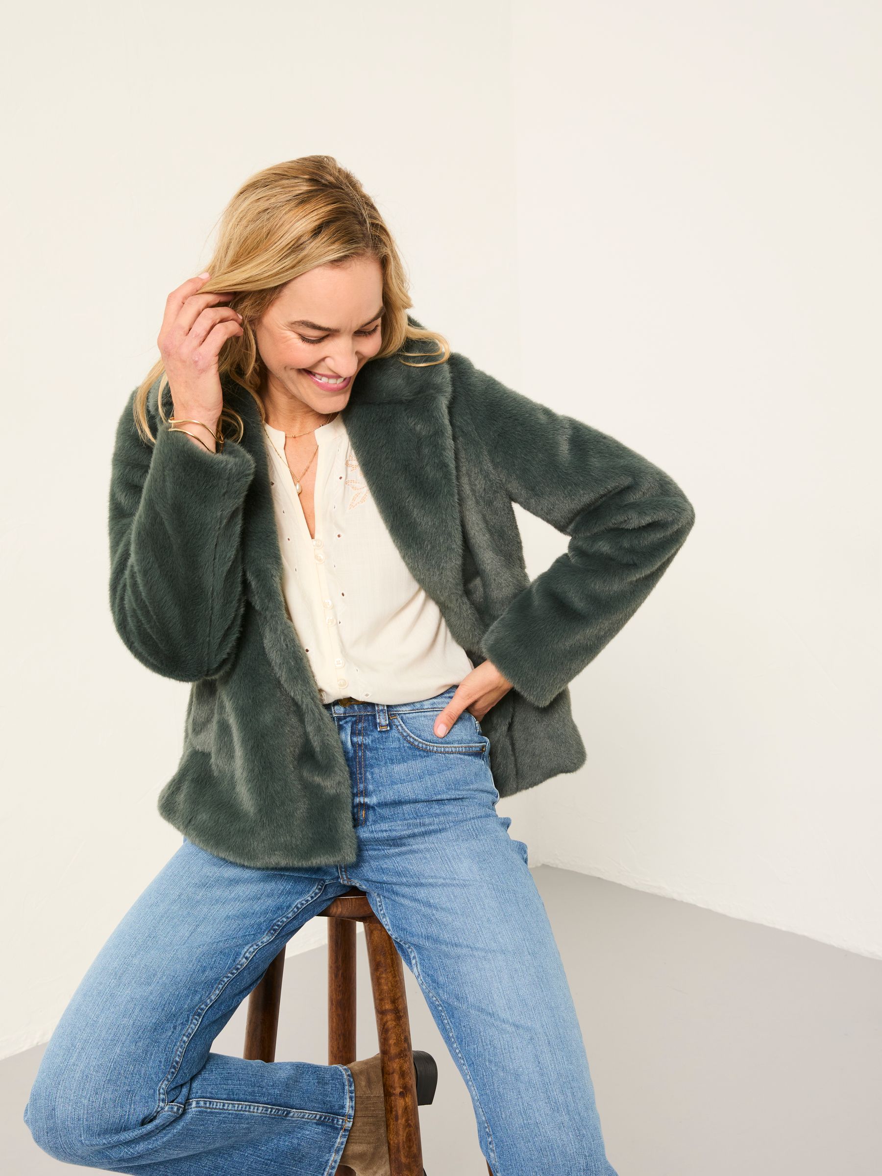 Buy FatFace Emma Teal Blue Short Faux Fur Coat from Next USA