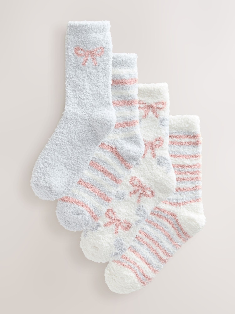 Pink/Grey Bows - Pack de 4 pares de calcetines tobilleros abrigados - Imagen 1 de 7