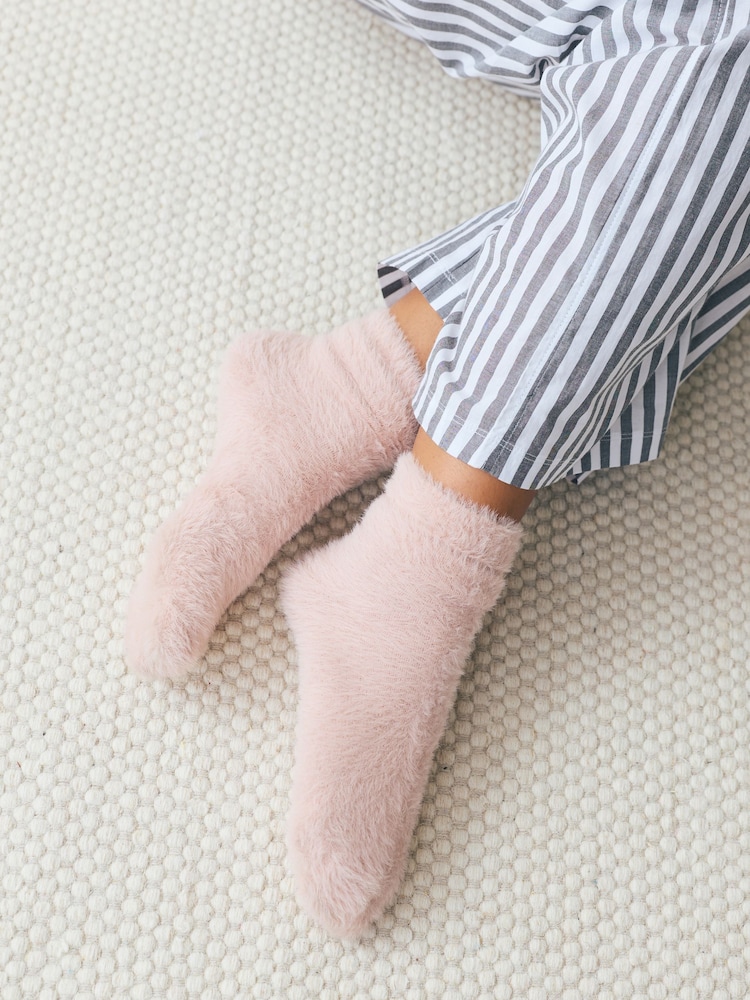Pink/Neutral Superhairy Cosy Ankle Socks 2 Pack - Image 1 of 6