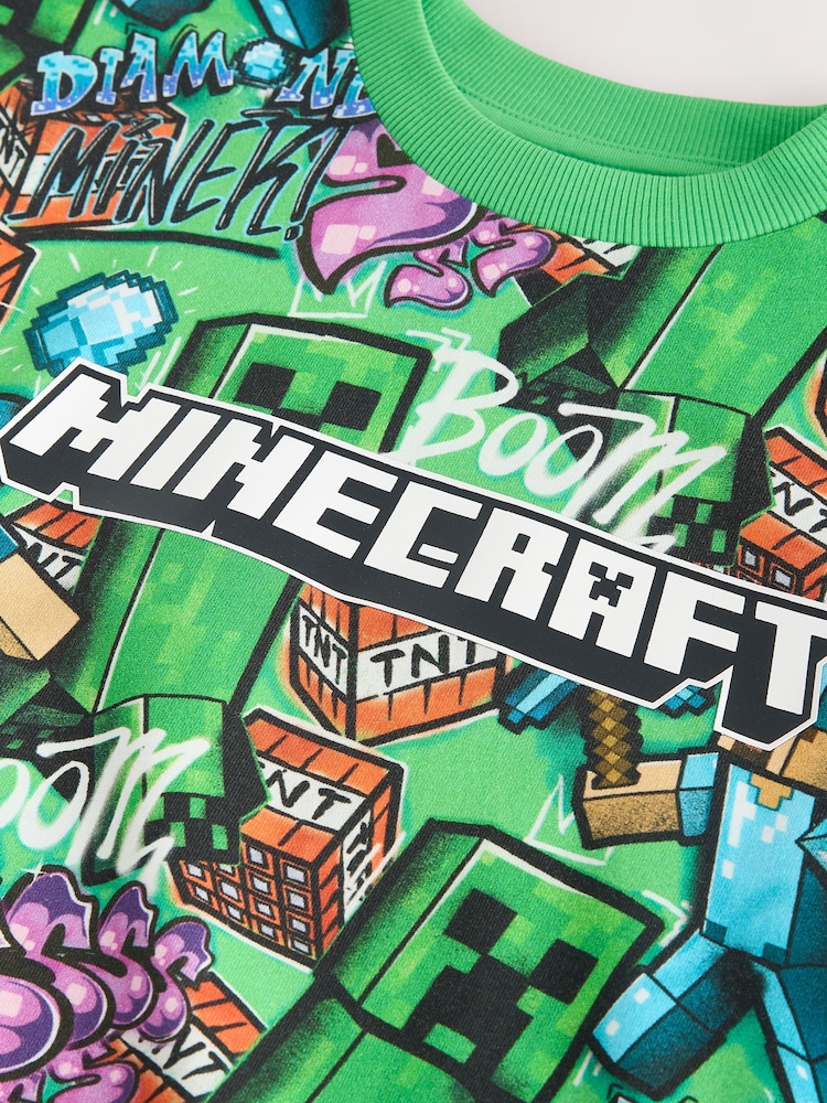 Green All Over Print Minecraft T-Shirt (3-16yrs) - Image 2 of 4 Green All Over Print Minecraft T-Shirt (3-16yrs) - Image 2 of 4