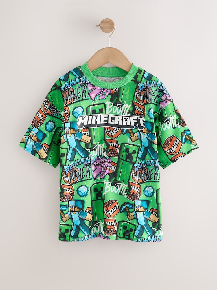 Green All Over Print Minecraft T-Shirt (3-16yrs) - Image 4 of 4 Green All Over Print Minecraft T-Shirt (3-16yrs) - Image 4 of 4