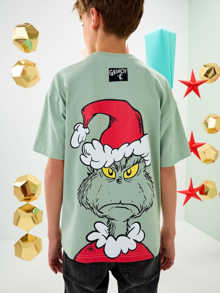 Sage Green Grinch Short Sleeve Christmas T-Shirt (3-16yrs) - Image 1 of 3