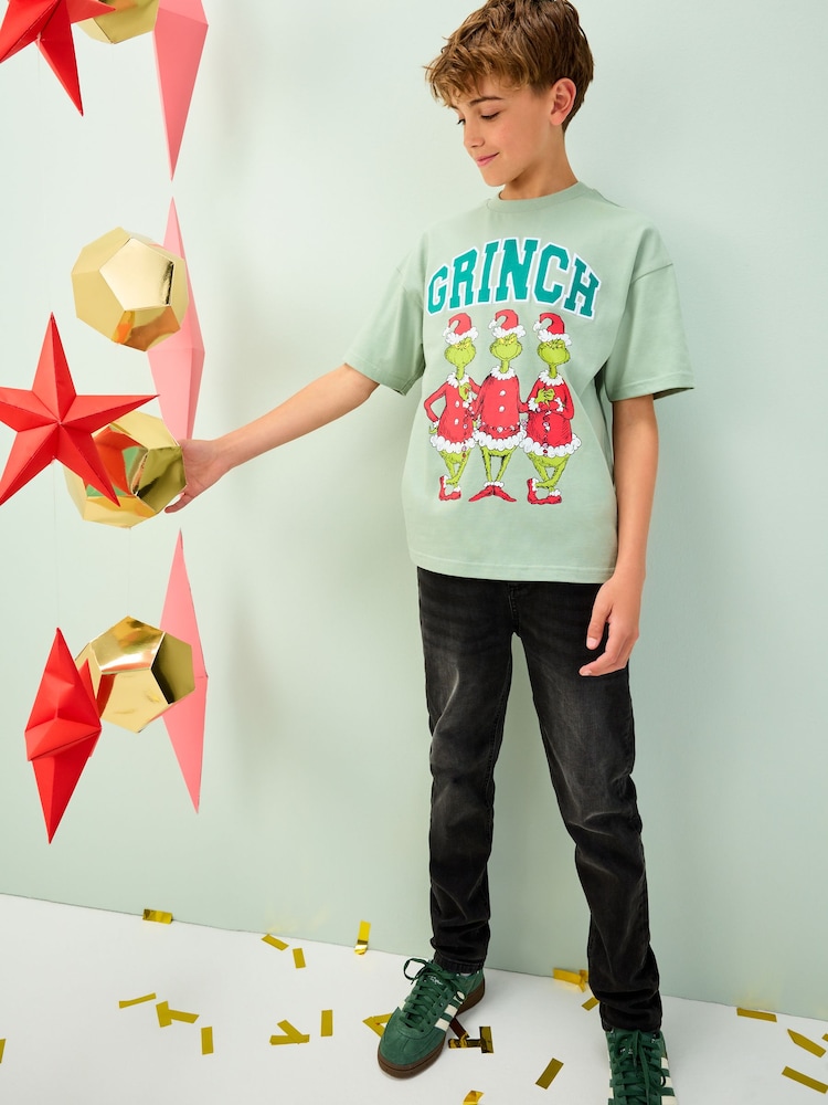 Sage Green Grinch Short Sleeve Christmas T-Shirt (3-16yrs) - Image 2 of 3