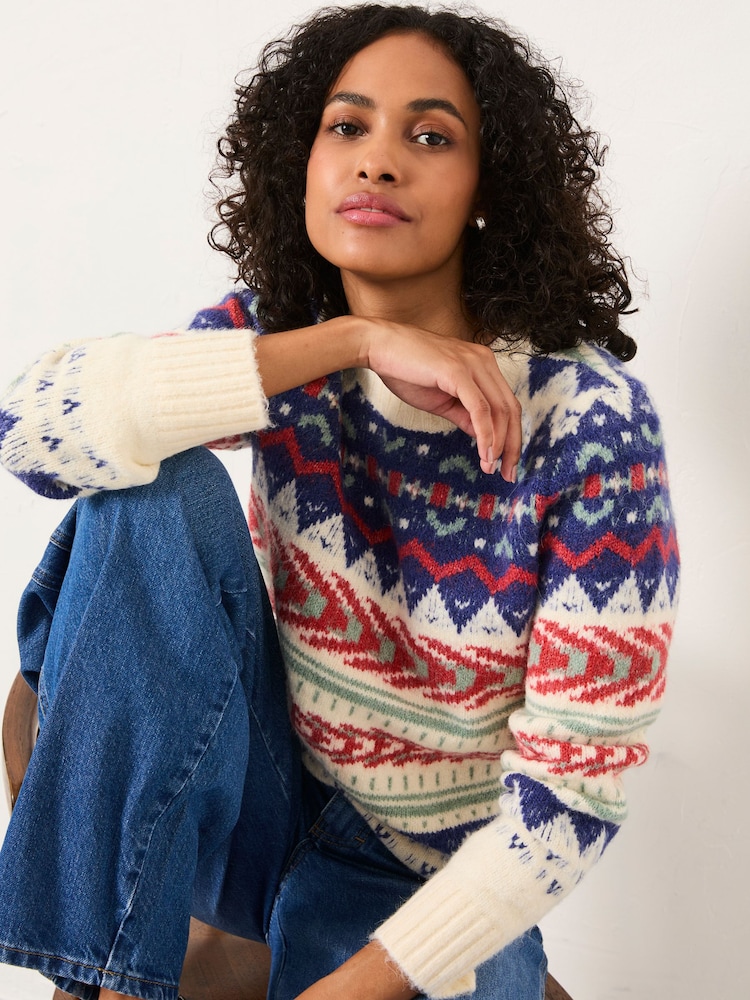 Pull Fille FatFace Multicolore Motif Fair Isle – Taille 8-9 Ans (laine Mélangée)