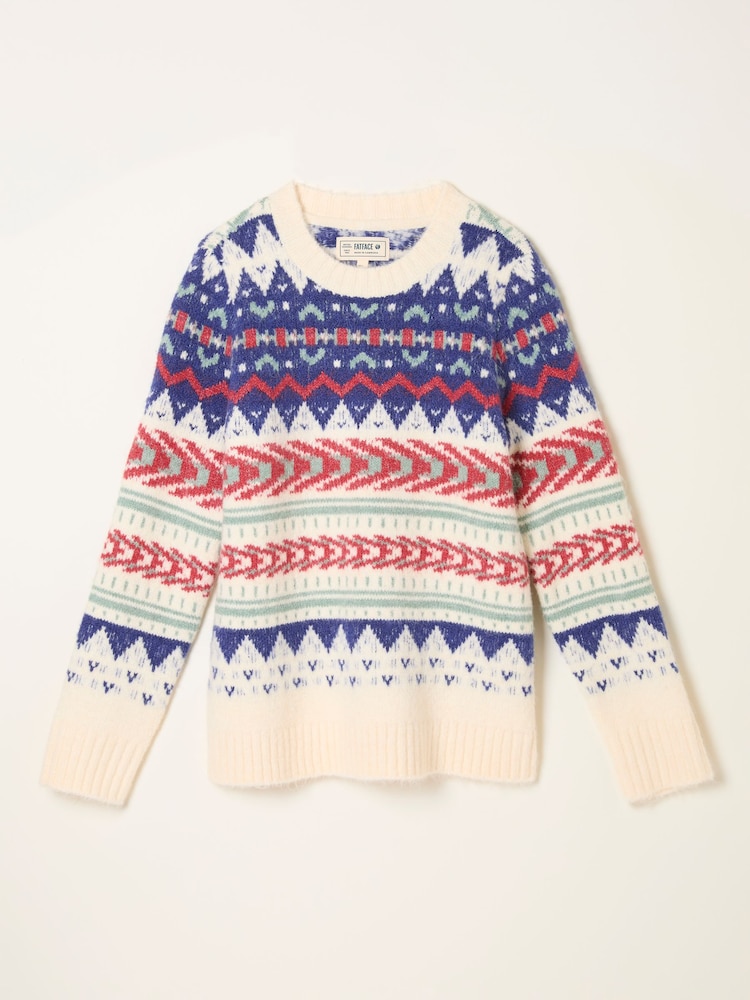 FatFace Sadie Natural Fairisle Knitted Crew Jumper - Image 6 of 6