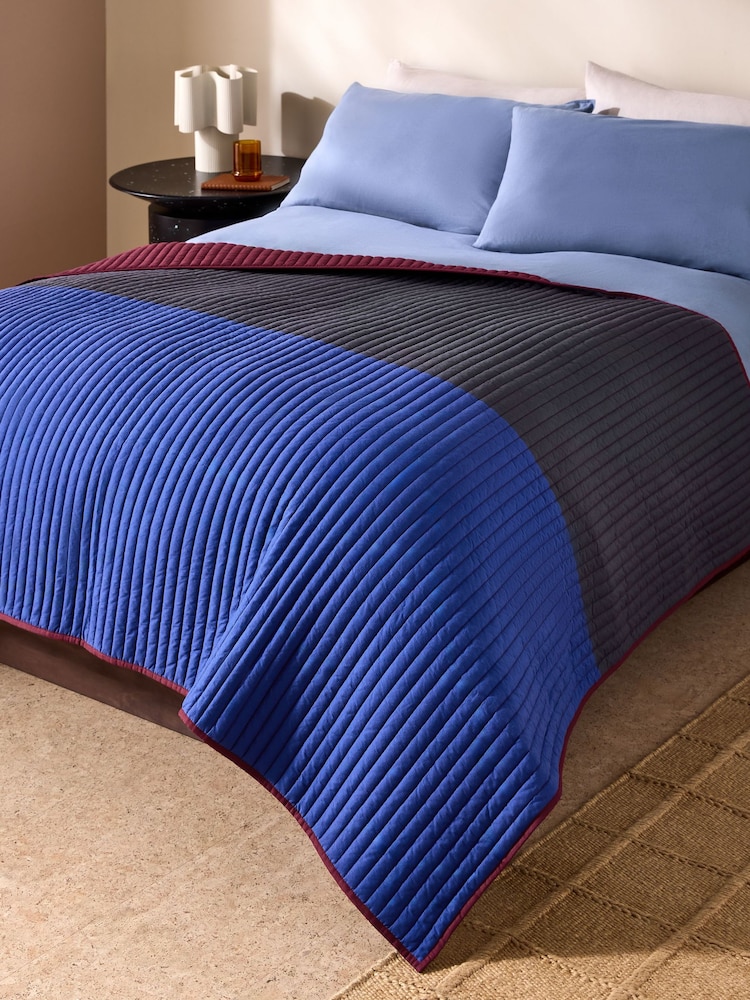 MADE.COM Navy Imleda Quilted Cotton Bedspread - Image 4 of 4