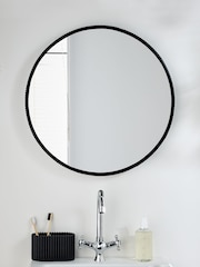 Black Rib Round Bathroom Wall Mirror - Image 2 of 6