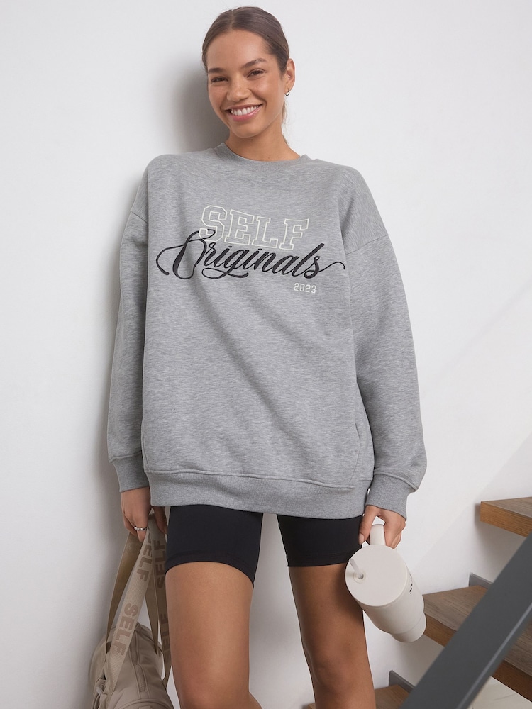 self. Grey Longline Sweatshirt - Image 1 of 7 self. Grey Longline Sweatshirt - Image 1 of 7