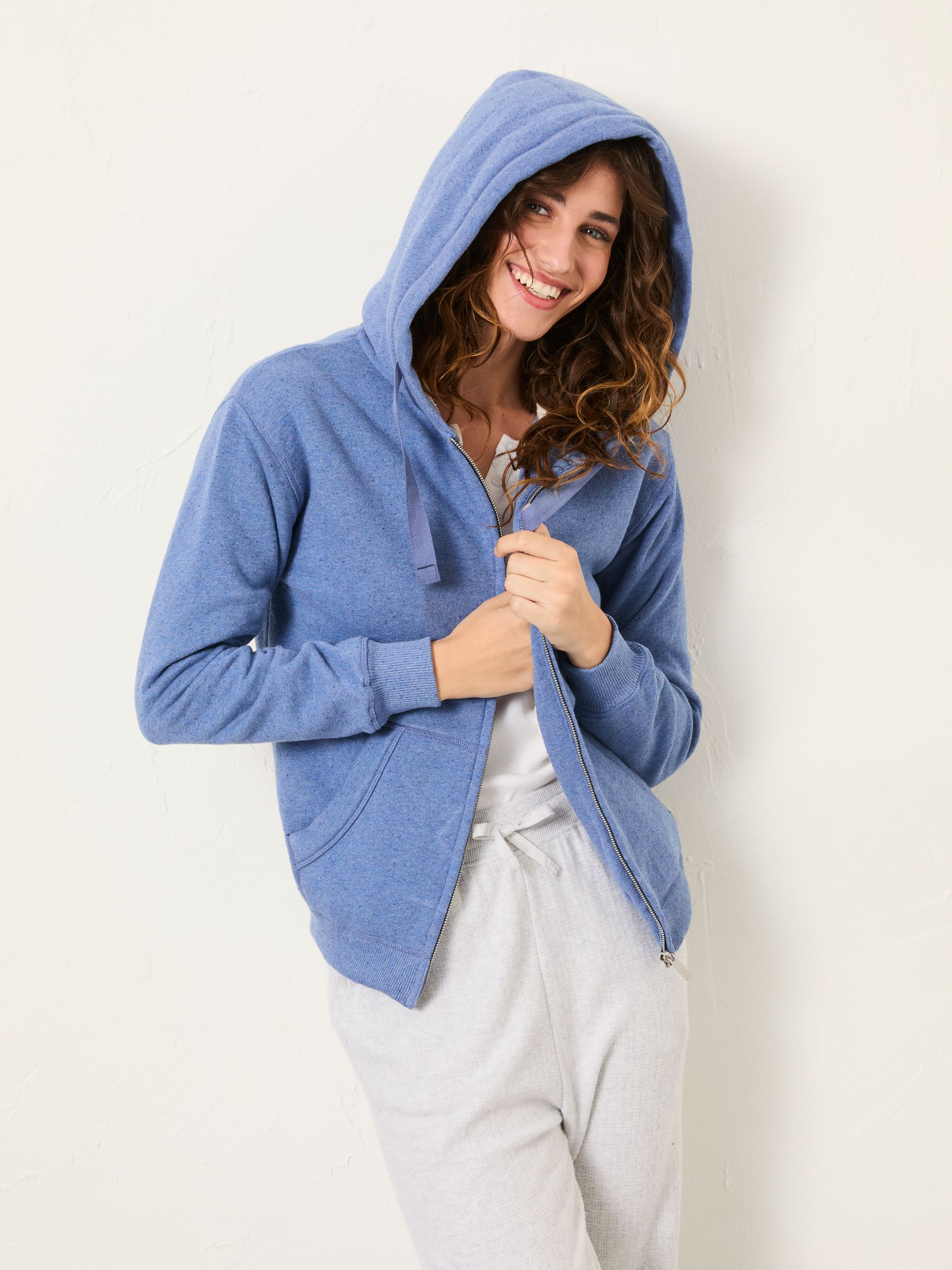Fatface Amy Pale Blue Borg Lined Zip Through Hoodie