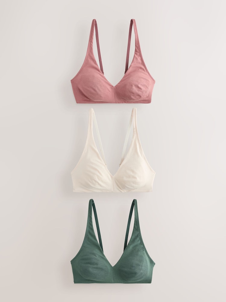 Green/Pink/Cream Non Pad Non Wire Cotton Blend Ultimate Comfort Bras 3 Pack - Image 1 of 1