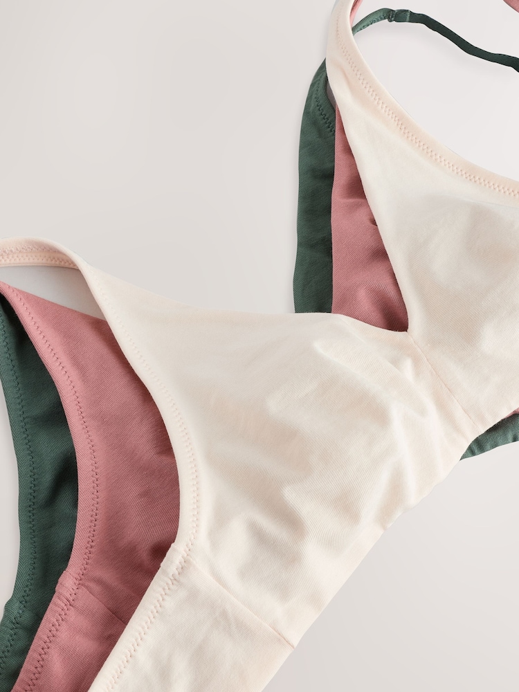 Green/Pink/Cream Non Pad Non Wire Cotton Blend Ultimate Comfort Bras 3 Pack - Image 12 of 12 Green/Pink/Cream Non Pad Non Wire Cotton Blend Ultimate Comfort Bras 3 Pack - Image 12 of 12