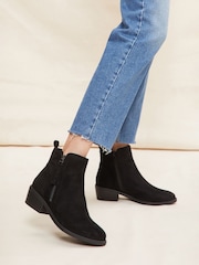 Friends Like These Black Standard fit Mid Block Heel Side Zip Faux Suede Cuban Boots - Image 1 of 4