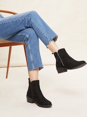 Friends Like These Black Standard fit Mid Block Heel Side Zip Faux Suede Cuban Boots - Image 4 of 4
