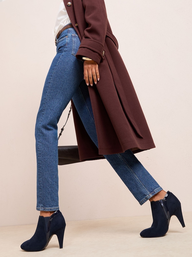 Friends Like These Navy Standard fit Mid Heel Mix Material Ankle Boots - Image 2 of 5 Friends Like These Navy Standard fit Mid Heel Mix Material Ankle Boots - Image 2 of 5