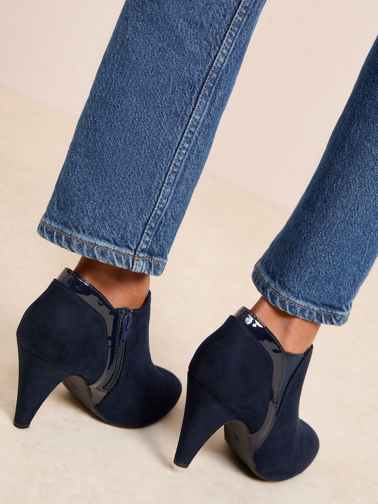 Friends Like These Navy Wide Fit Mid Heel Mix Material Ankle Boots - Image 4 of 4 Friends Like These Navy Wide Fit Mid Heel Mix Material Ankle Boots - Image 4 of 4