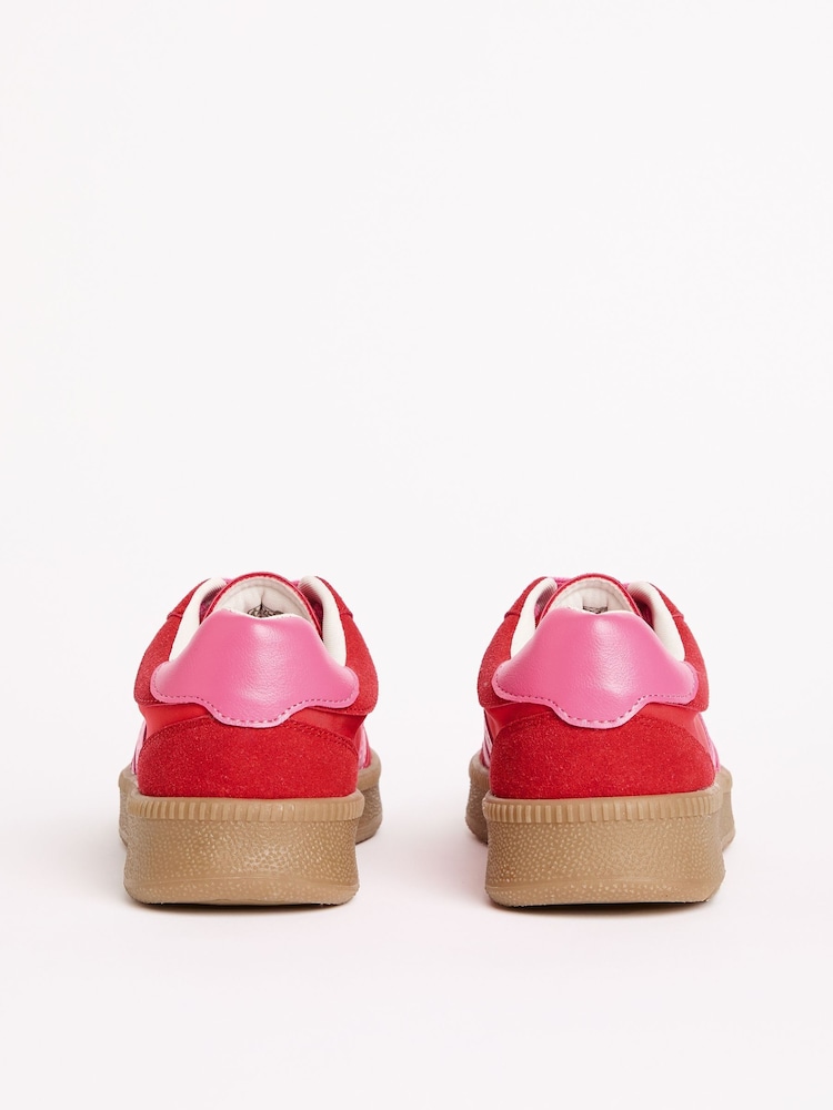 Friends Like These Red Pink Wide Fit Lace-Up Retro Gumsole Sports Trainers - Image 2 of 4 Friends Like These Red Pink Wide Fit Lace-Up Retro Gumsole Sports Trainers - Image 2 of 4