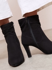Friends Like These Black Mid Heel Ruched Faux Suede Ankle Boots - Image 4 of 5