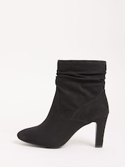 Friends Like These Black Mid Heel Ruched Faux Suede Ankle Boots - Image 5 of 5