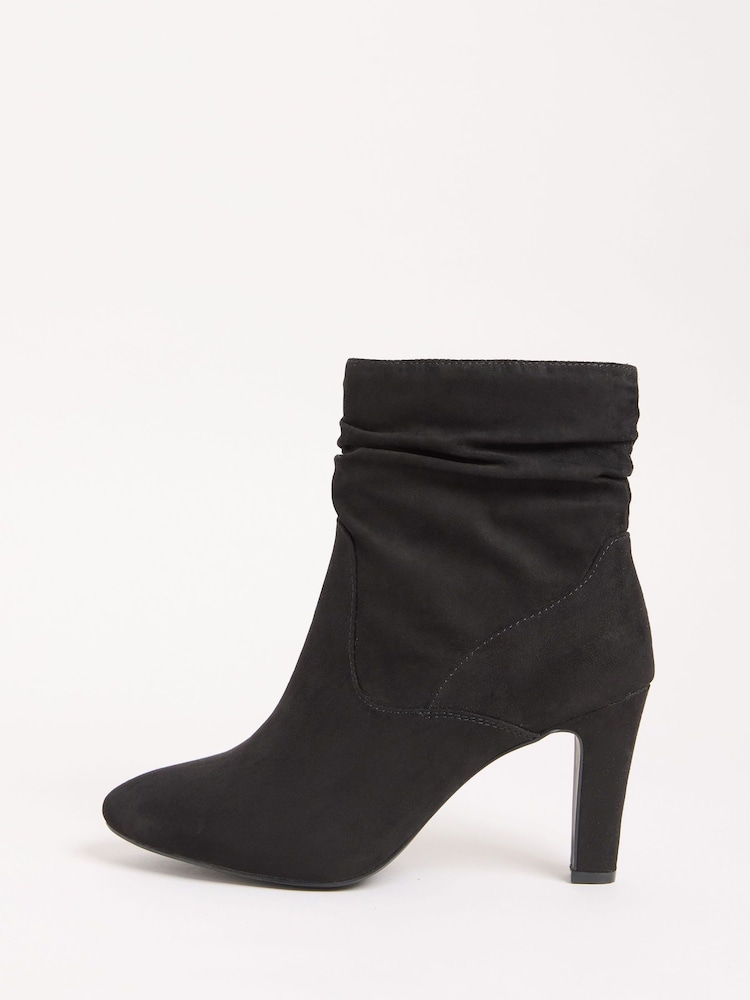 Friends Like These Black Mid Heel Ruched Faux Suede Ankle Boots - Image 5 of 5